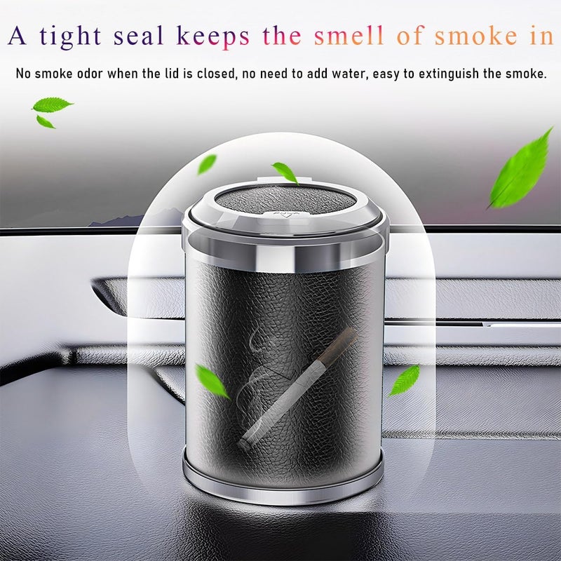 Wevdn Car Ashtray with Lid, Detachable & Portable Stainless Steel Smokeless Ashtrays for Car, Mini Universal Smell Proof Windproof Car Ashtray with LED Blue Light, Car Accessories (Black) - Image 4